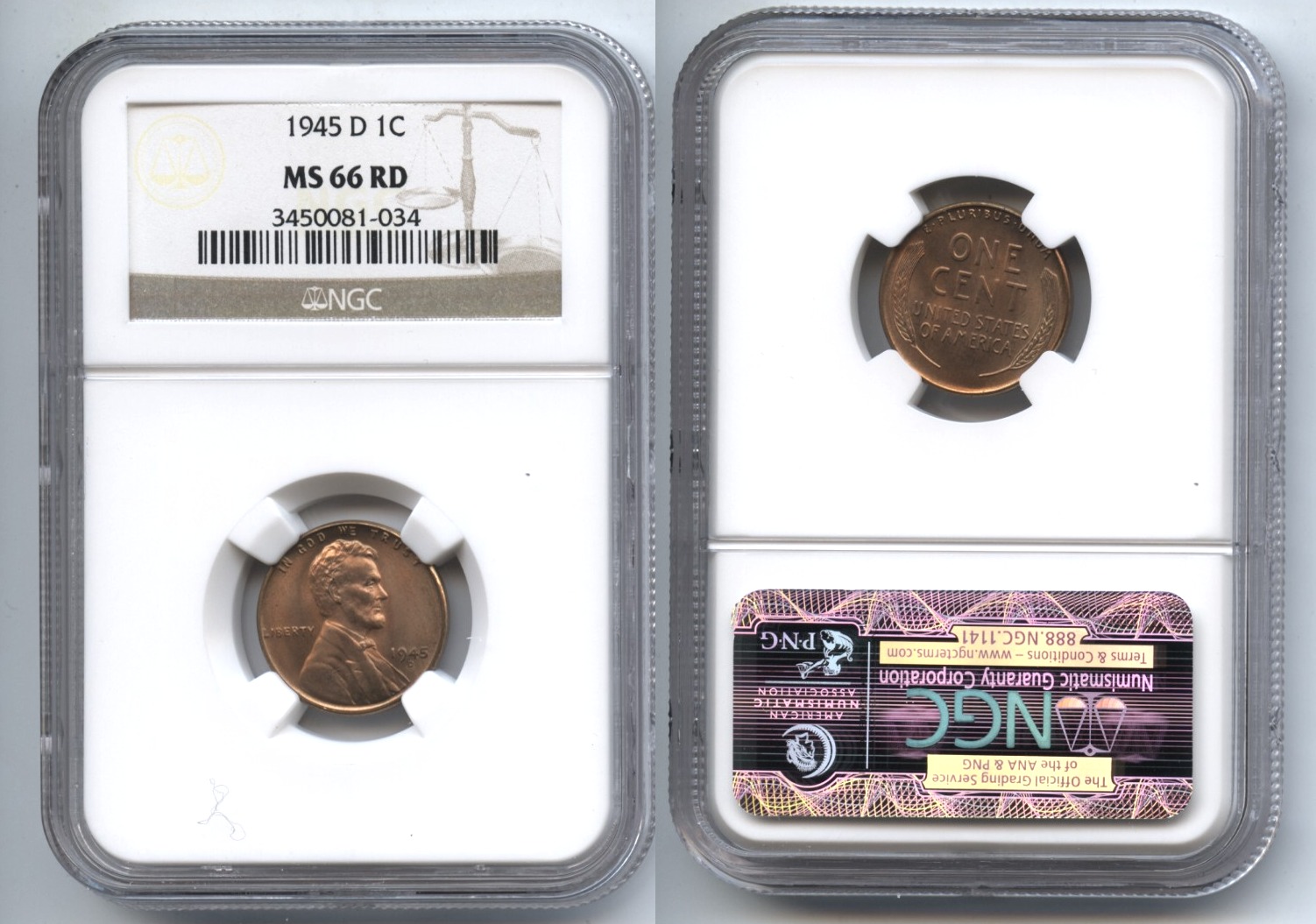 1945-D Lincoln Cent NGC MS-66 Red #f