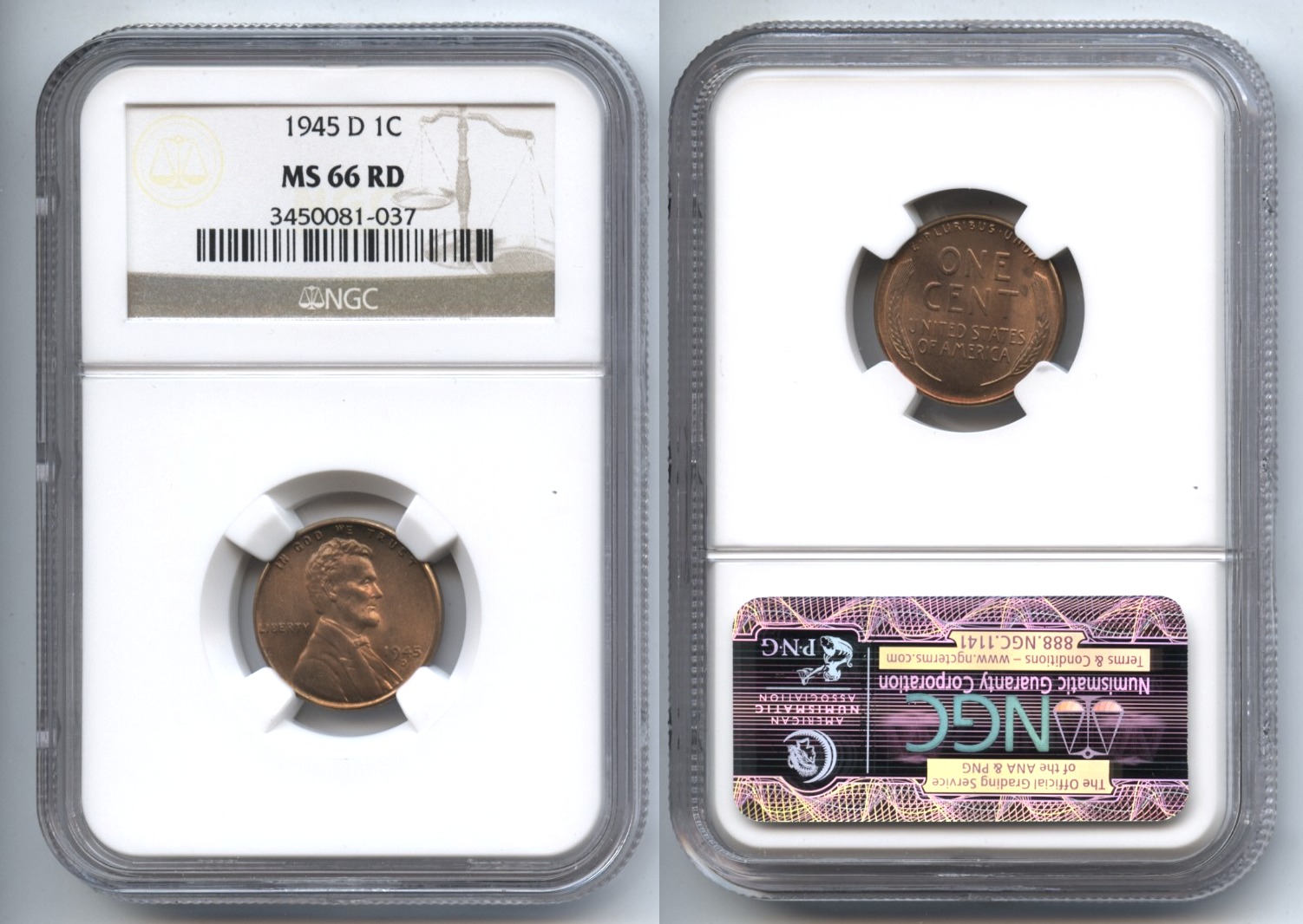 1945-D Lincoln Cent NGC MS-66 Red #j
