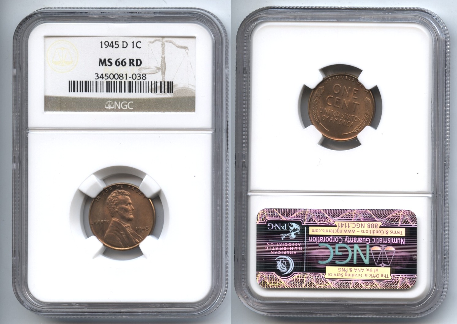 1945-D Lincoln Cent NGC MS-66 Red #k
