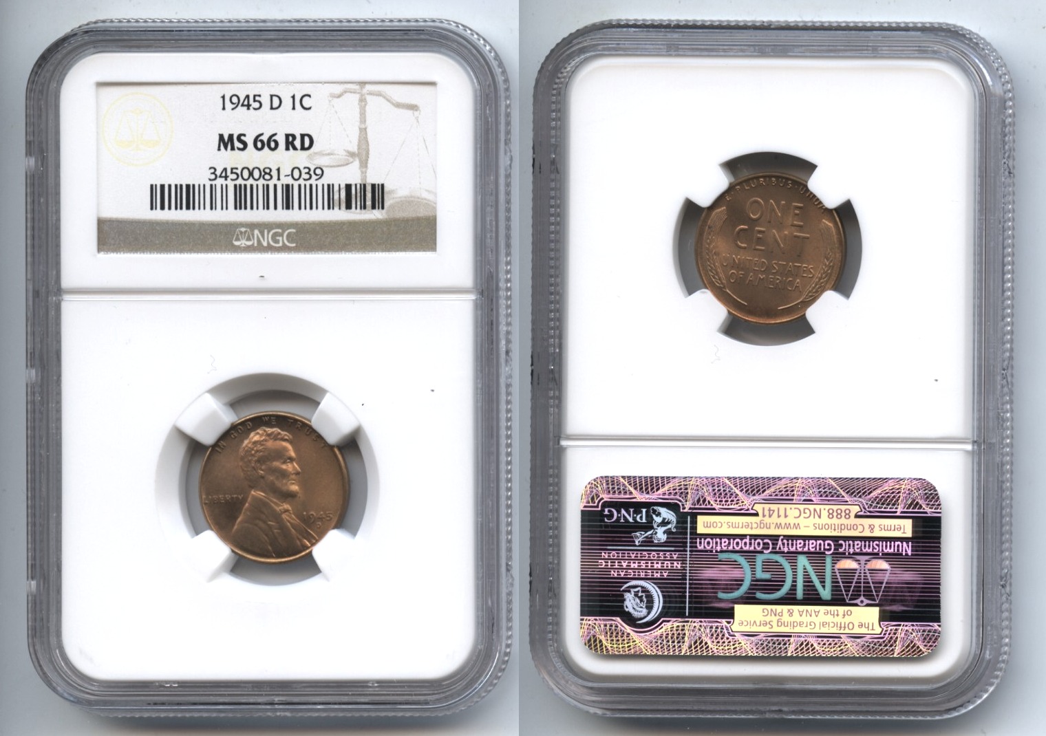 1945-D Lincoln Cent NGC MS-66 Red #l