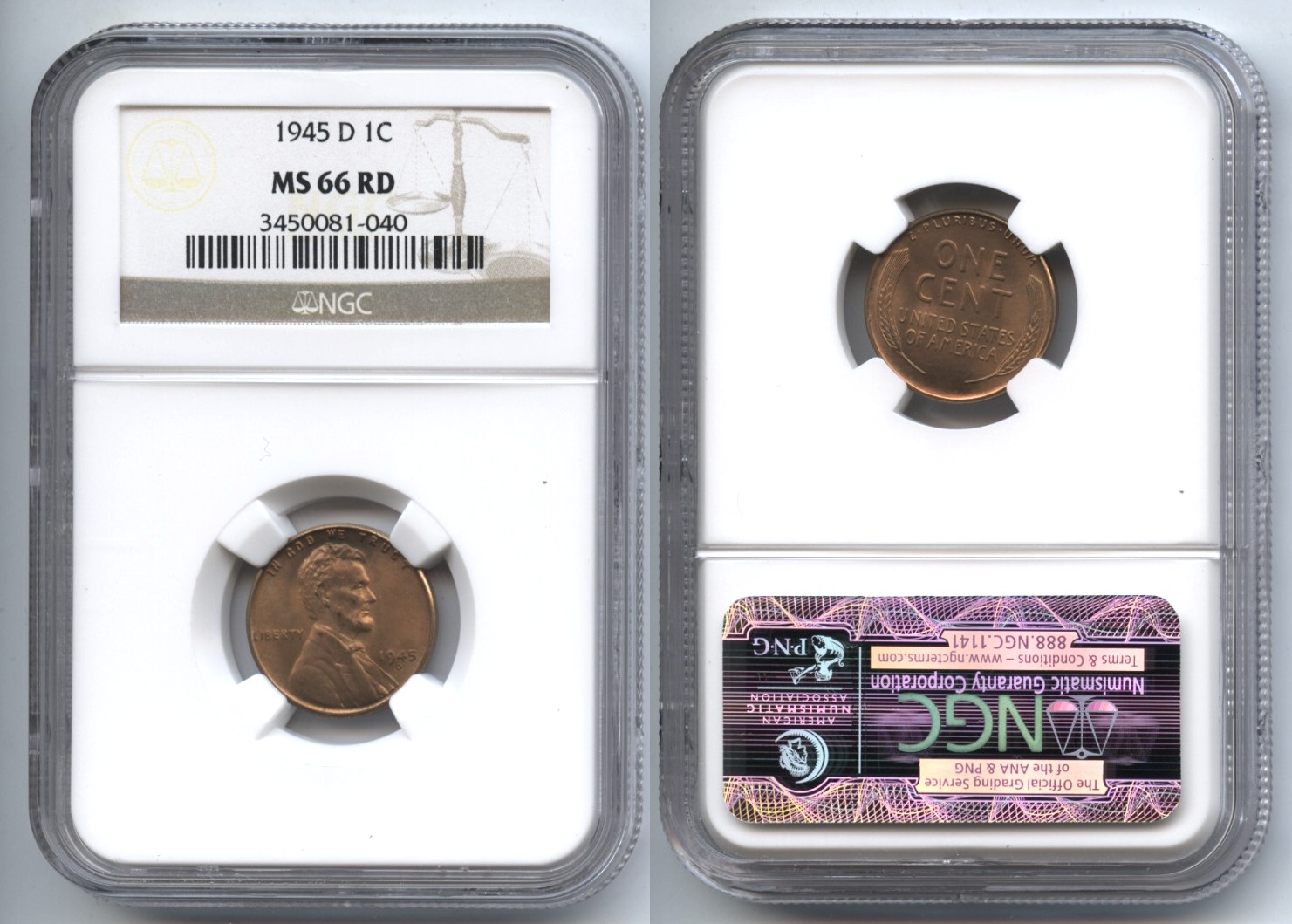 1945-D Lincoln Cent NGC MS-66 Red #m