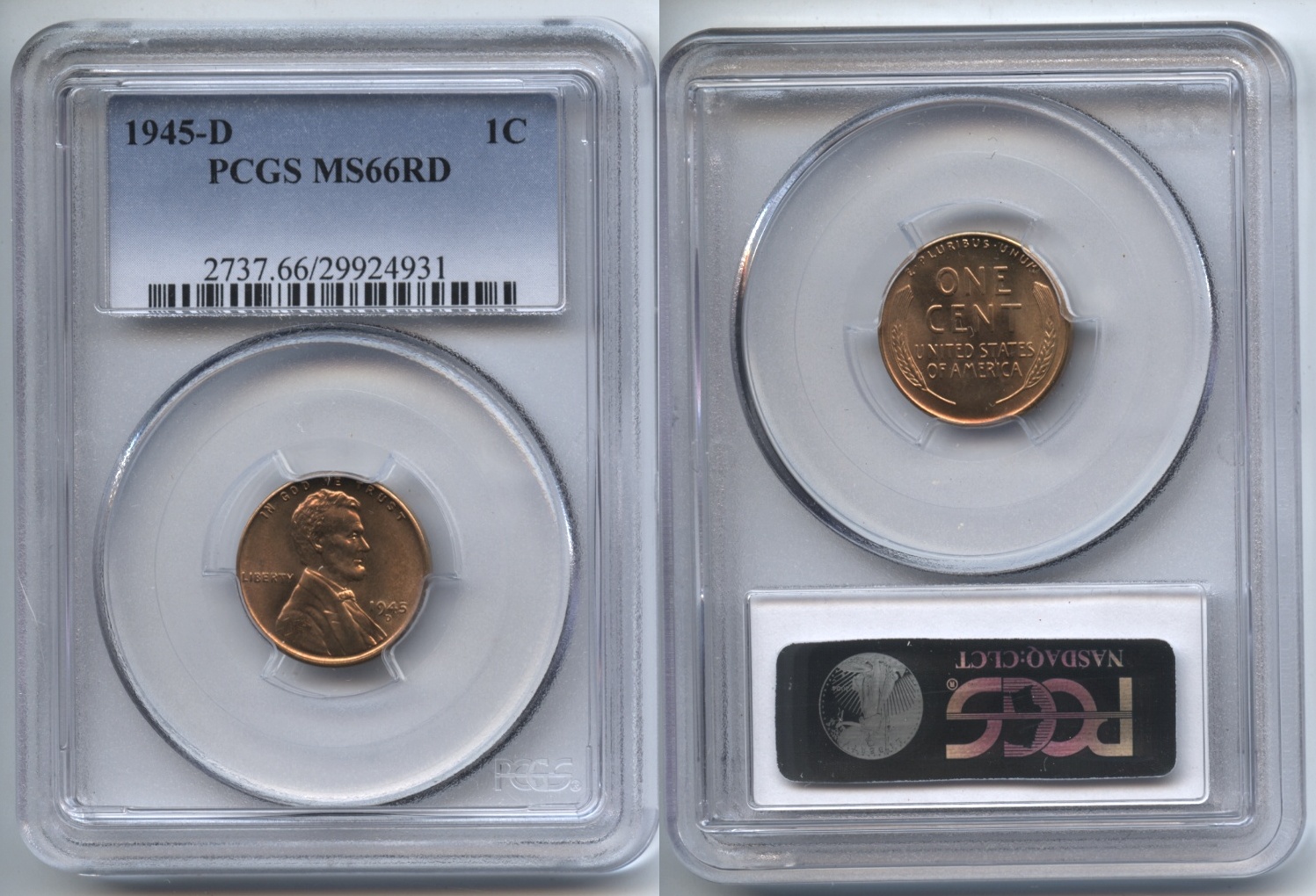 1945-D Lincoln Cent PCGS MS-66 Red