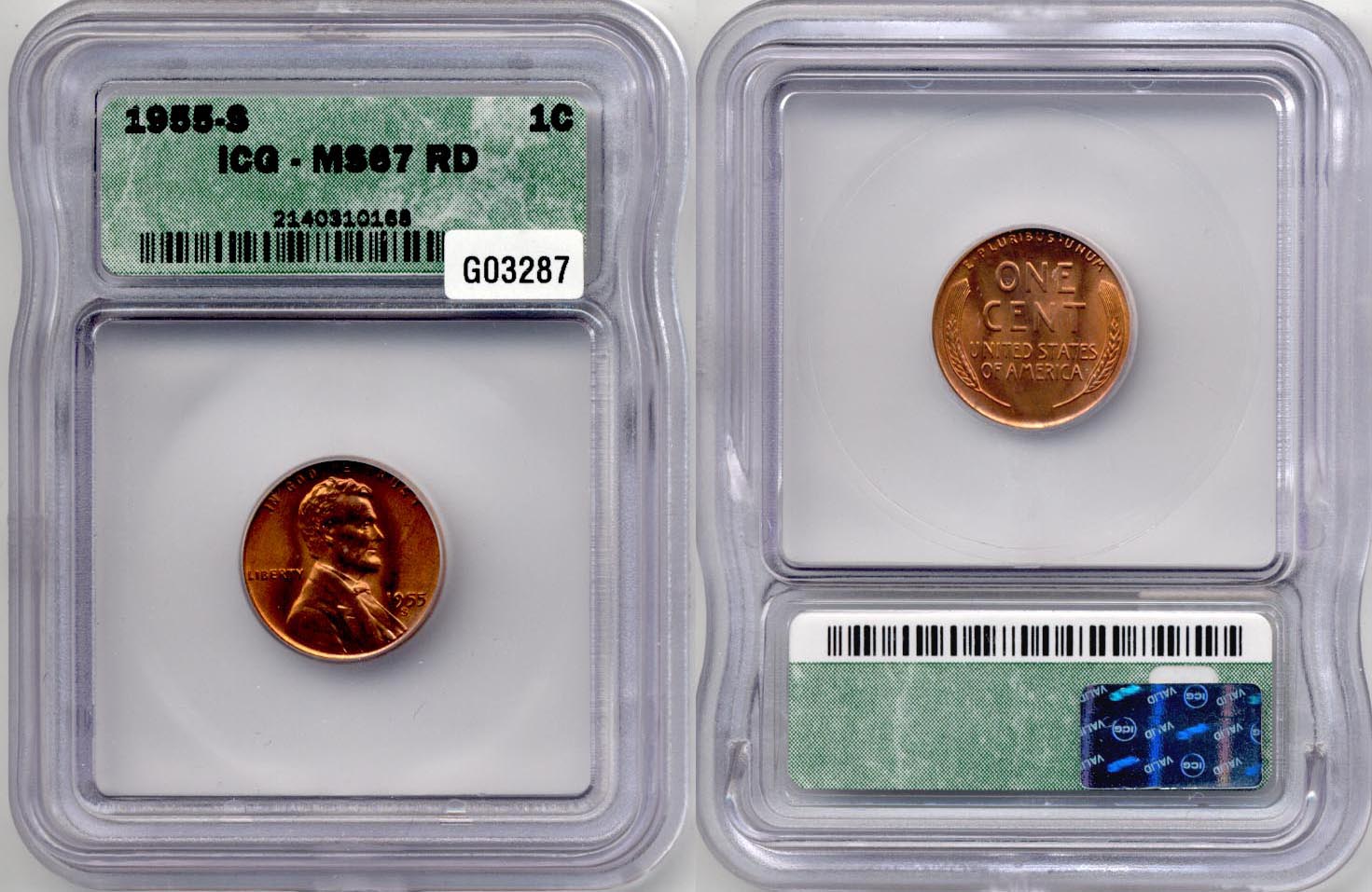 1955-S Lincoln Cent ICG MS-67 Red