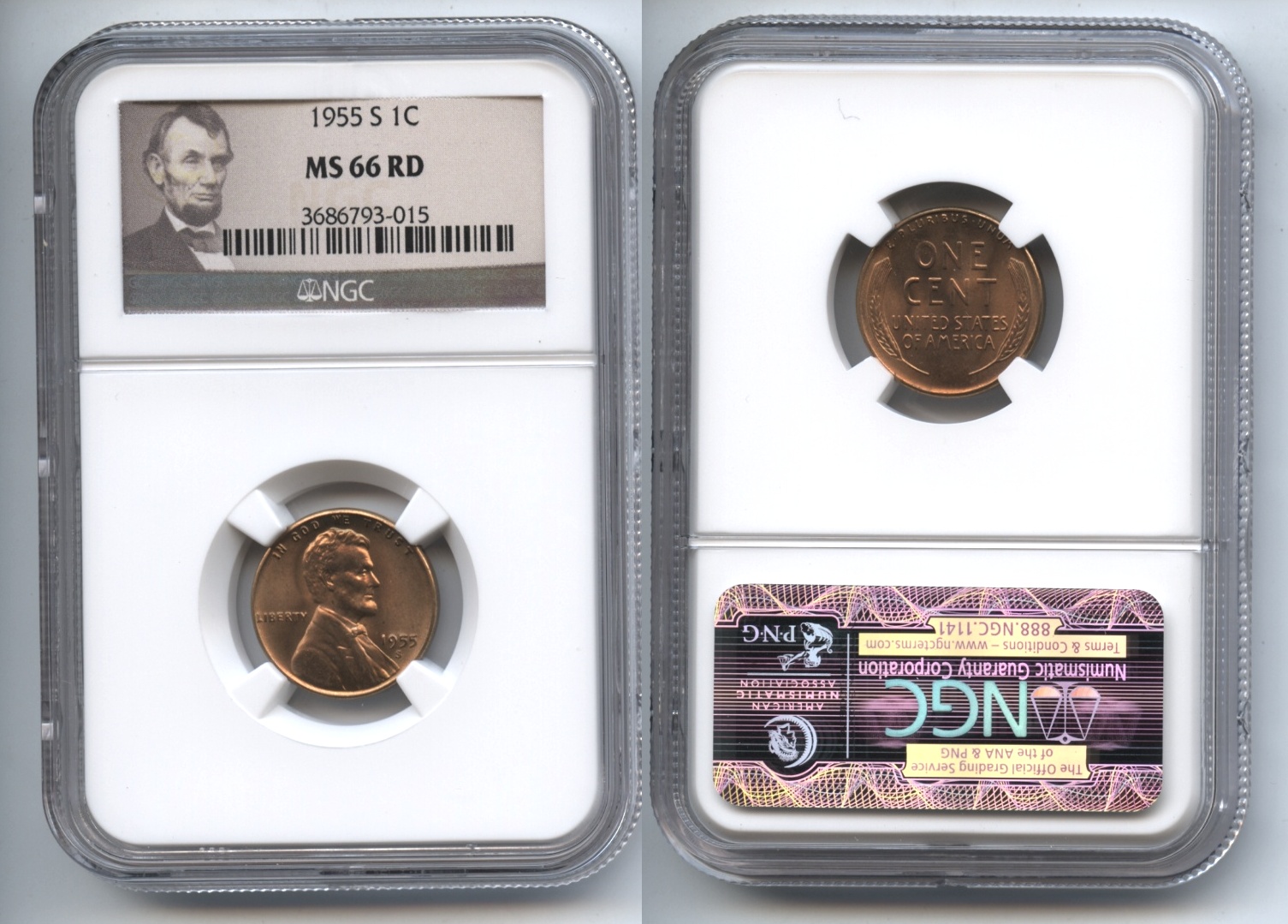 1955-S Lincoln Cent NGC MS-66 Red #b