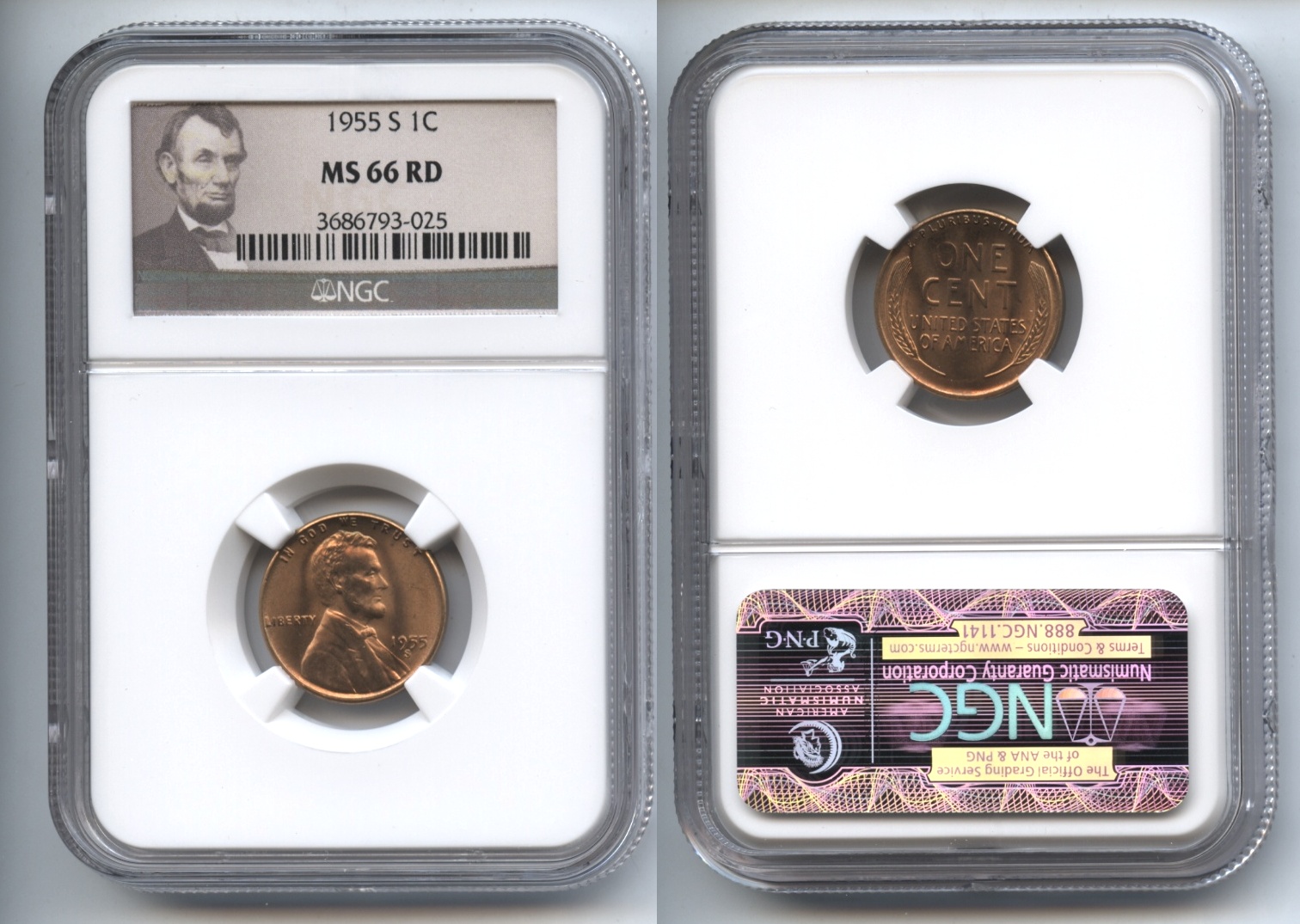 1955-S Lincoln Cent NGC MS-66 Red #k