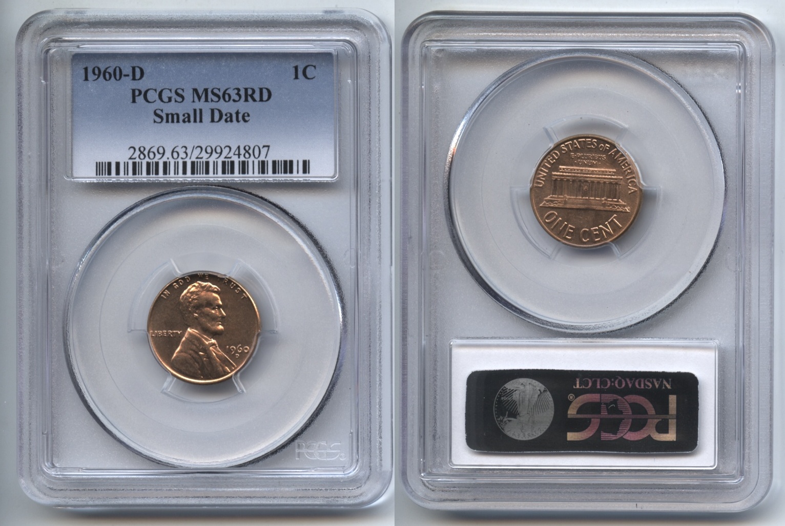 1960-D Small Date Lincoln Cent PCGS MS-63 Red #a