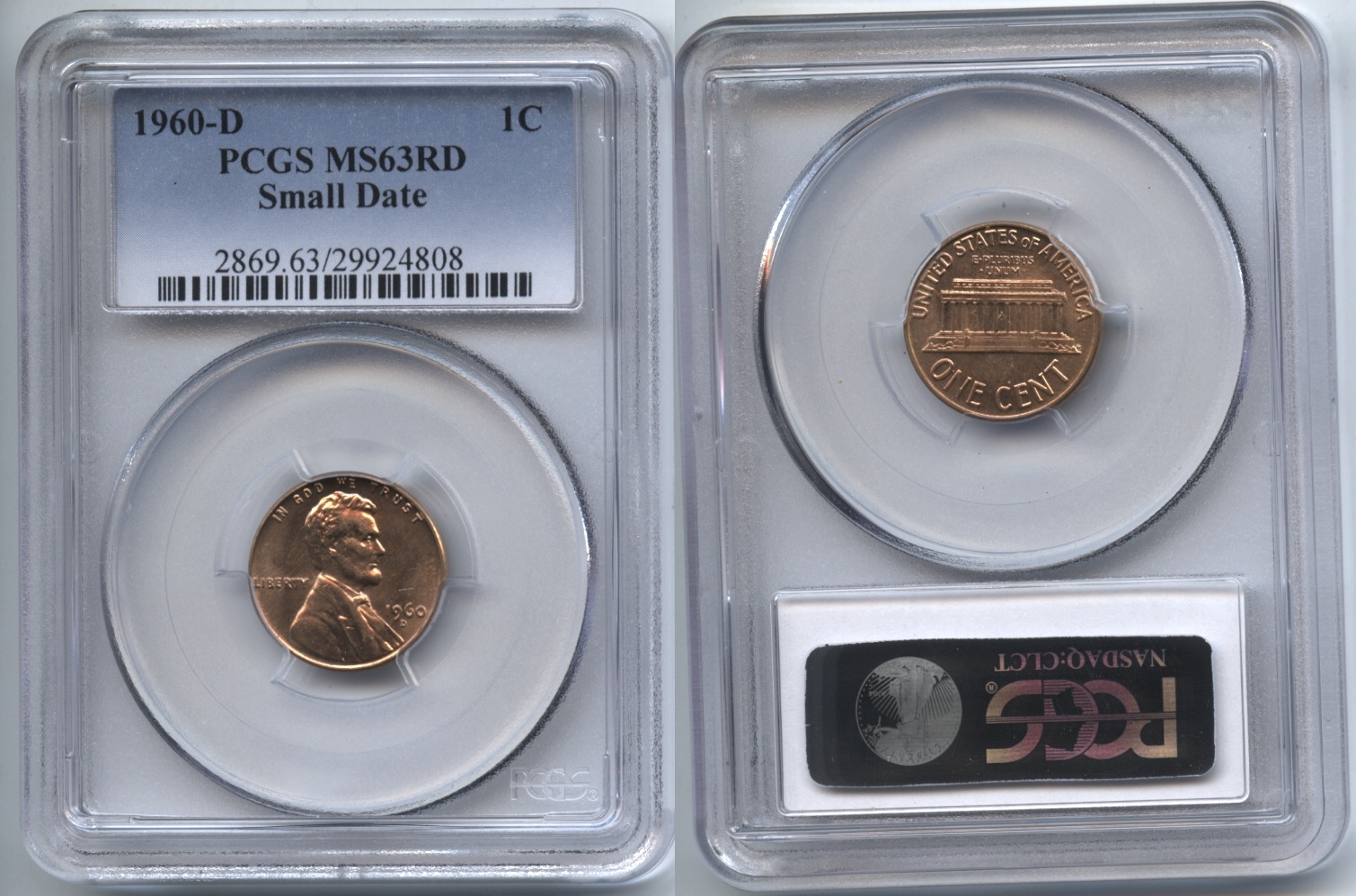 1960-D Small Date Lincoln Cent PCGS MS-63 Red #b