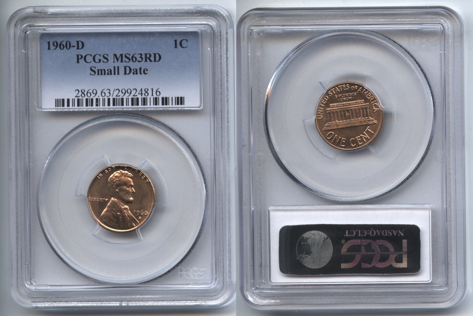 1960-D Small Date Lincoln Cent PCGS MS-63 Red #l
