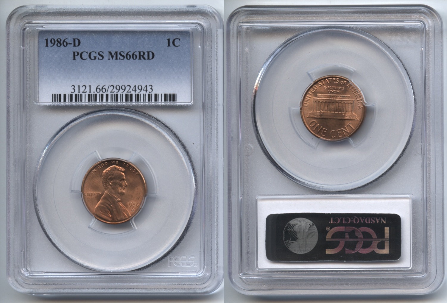 1986-D Lincoln Cent PCGS MS-66 Red