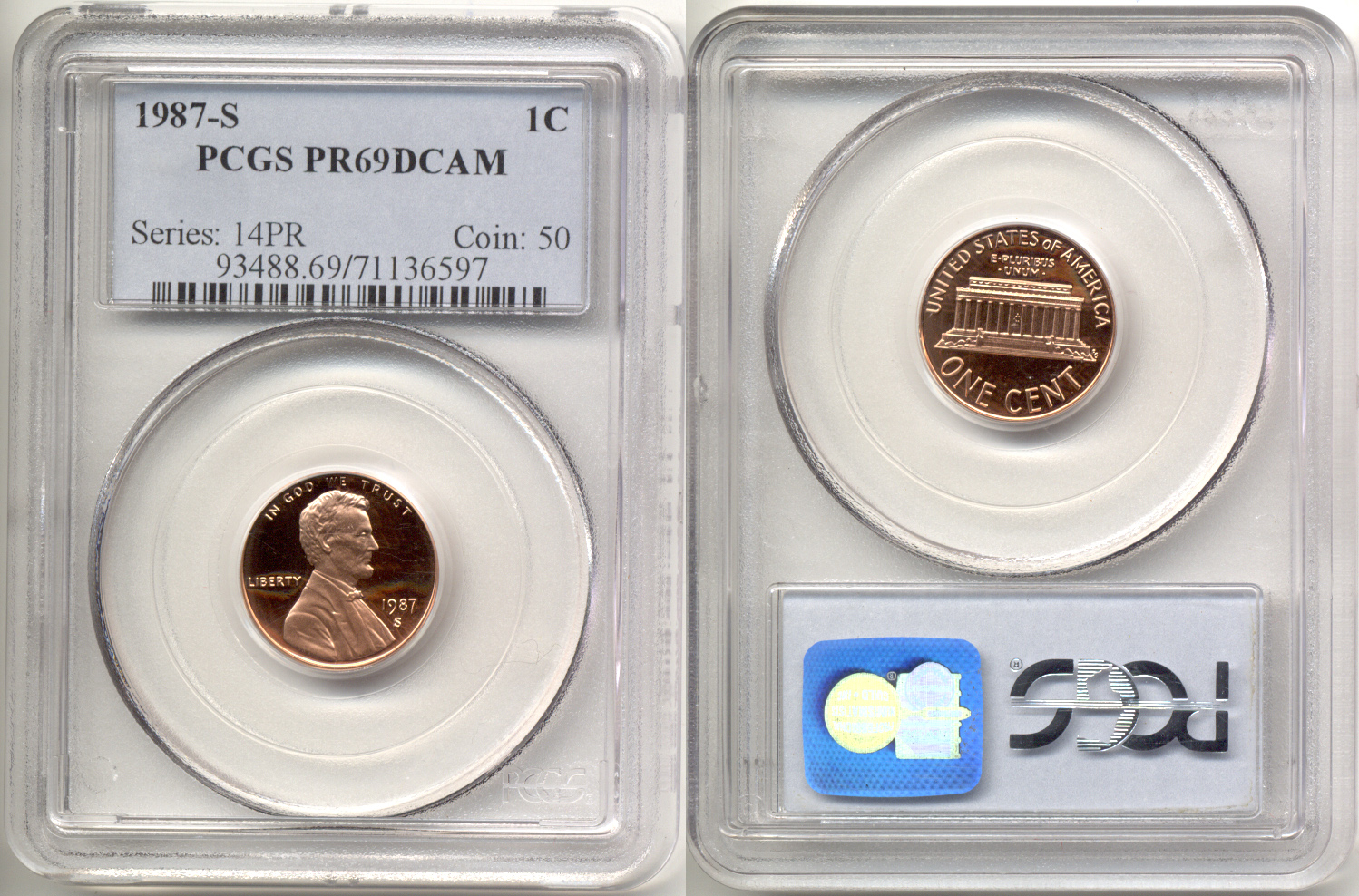 1987-S Lincoln Cent PCGS Proof-69 Red Deep Cameo a