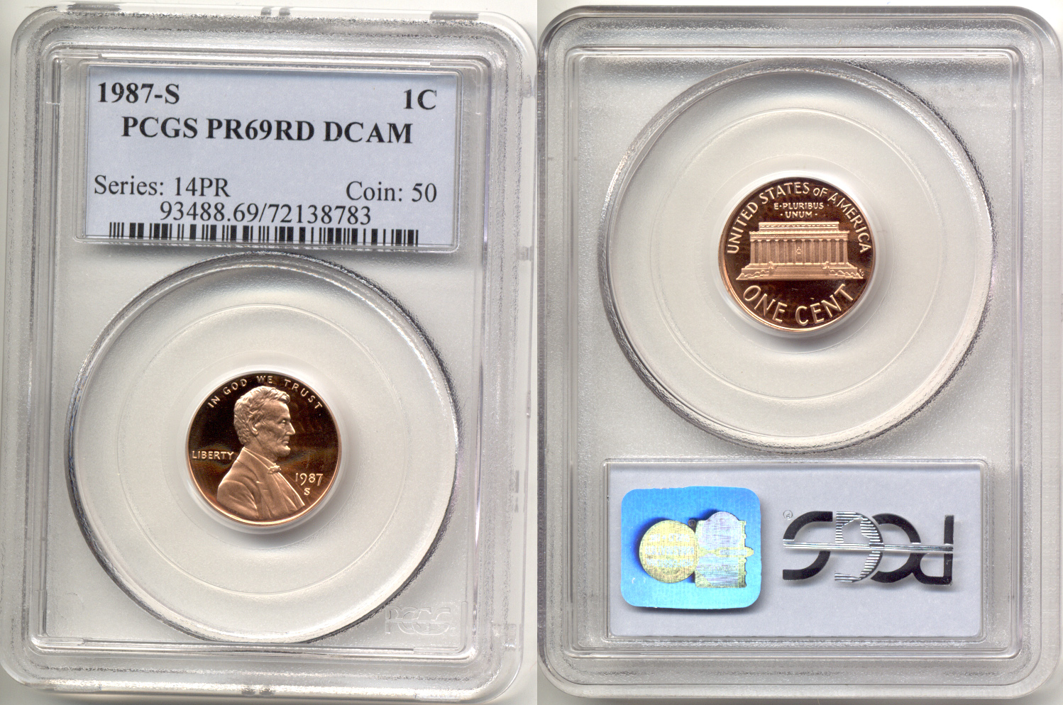 1987-S Lincoln Cent PCGS Proof-69 Red Deep Cameo b