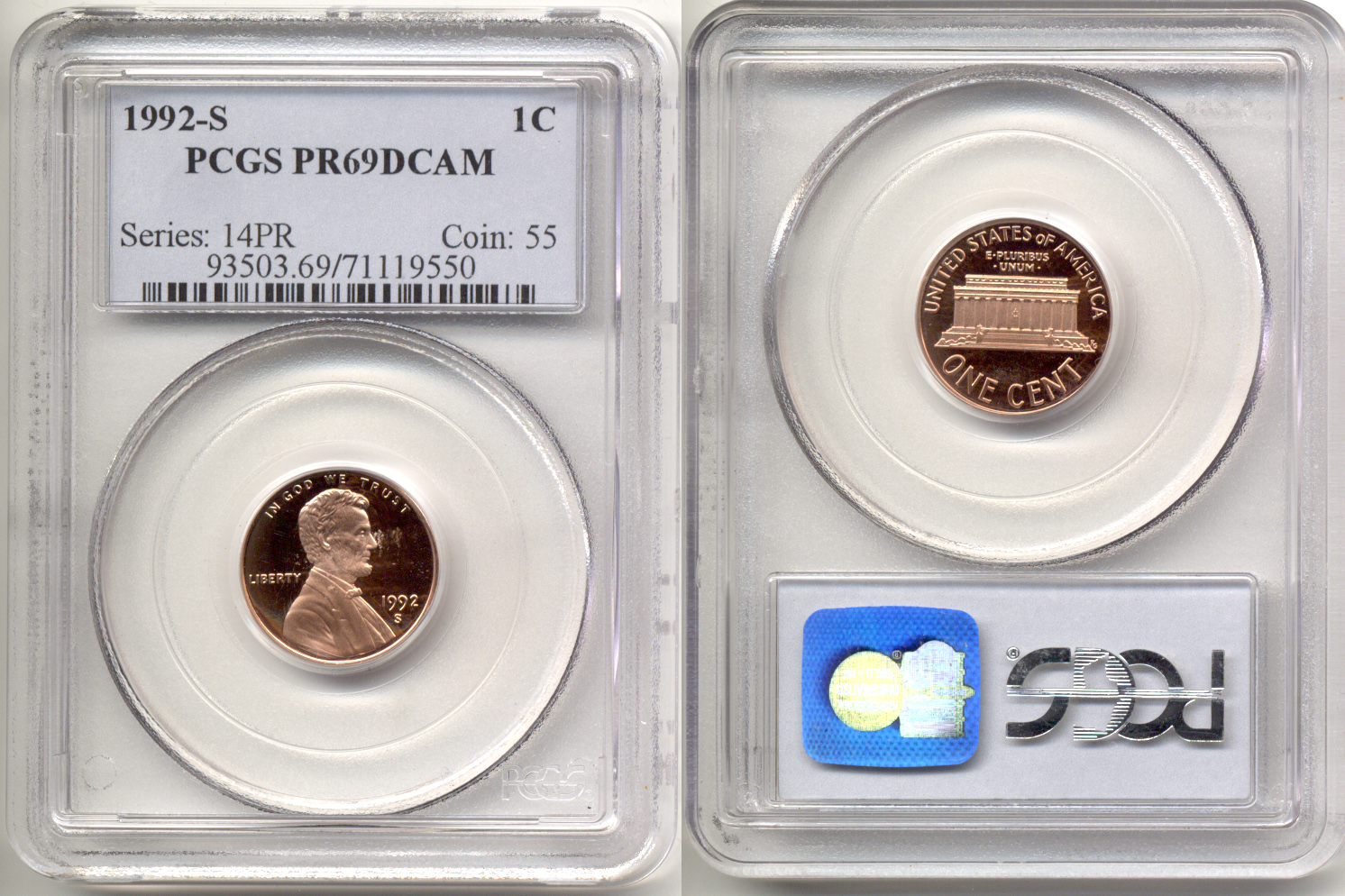 1992-S Lincoln Cent PCGS Proof-69 Red Deep Cameo a