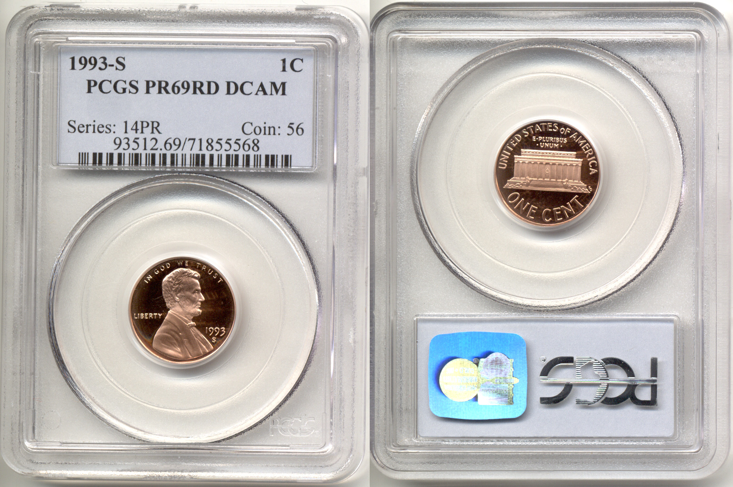 1993-S Lincoln Cent PCGS Proof-69 Red Deep Cameo