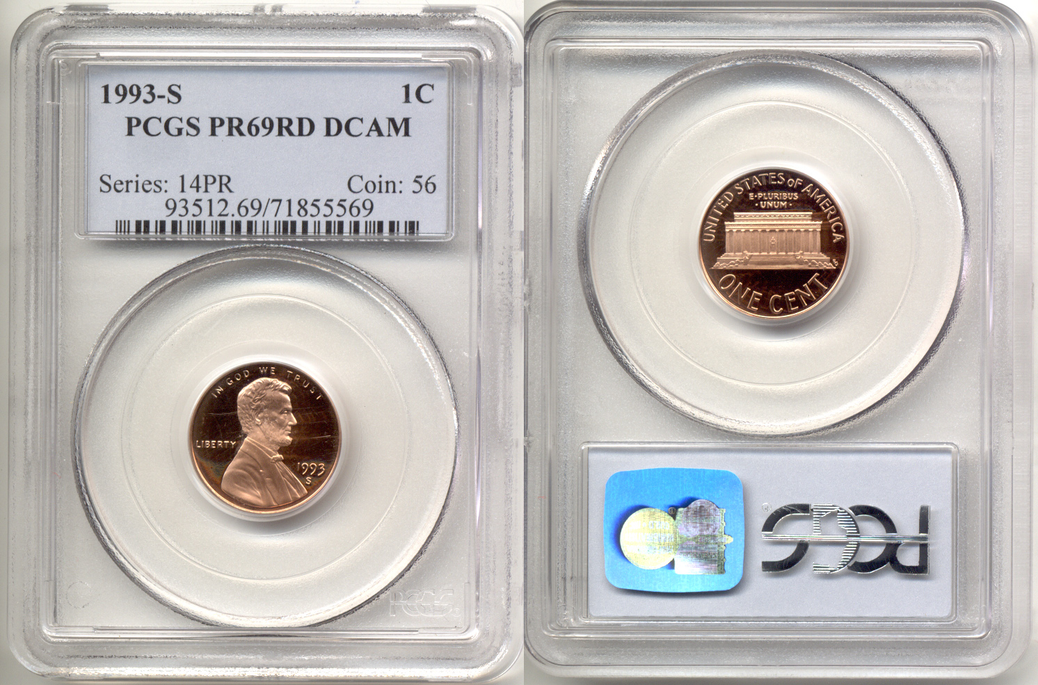 1993-S Lincoln Cent PCGS Proof-69 Red Deep Cameo a