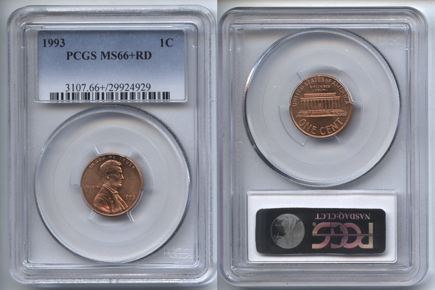 1993 Lincoln Cent PCGS MS-66 Red