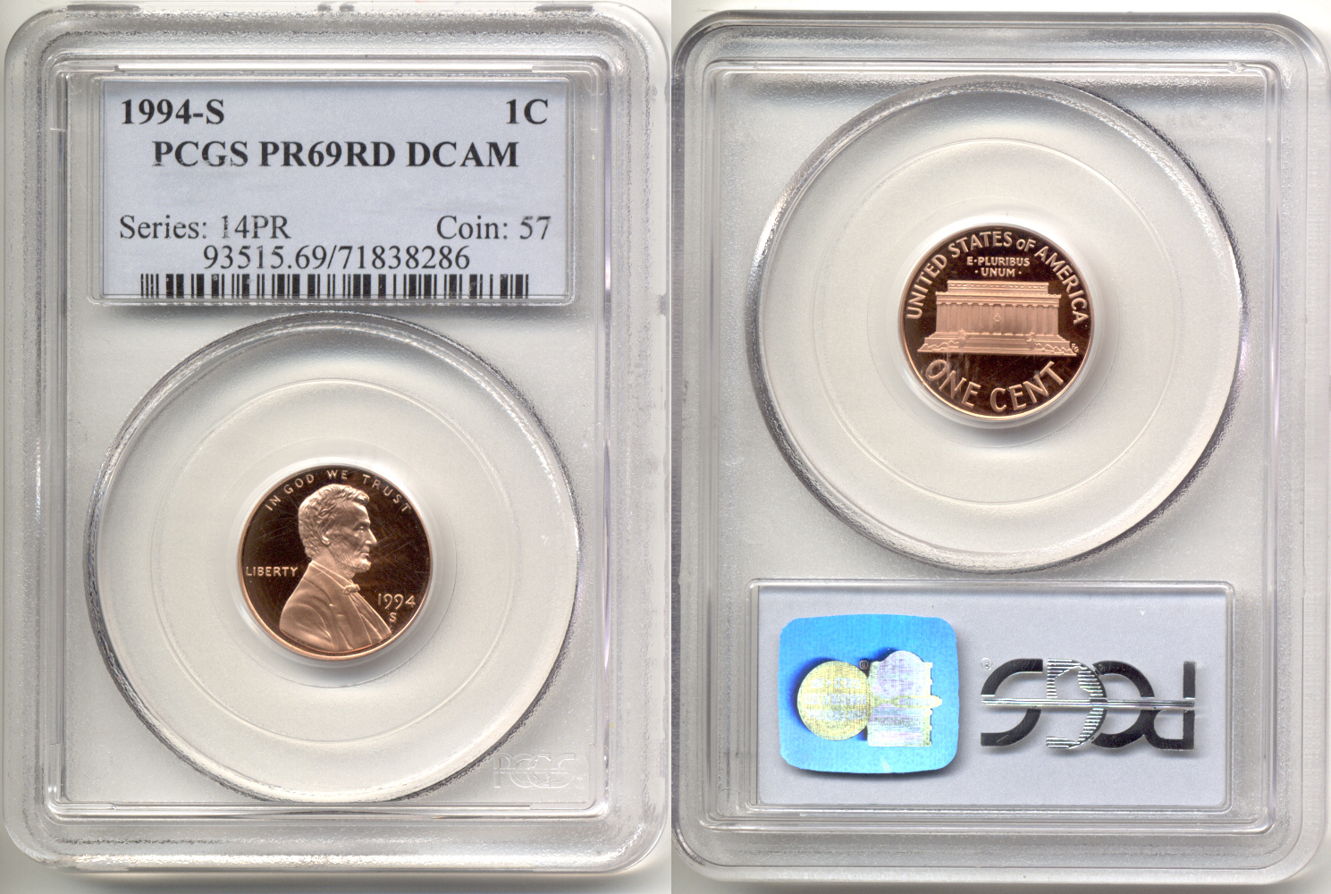 1994-S Lincoln Cent PCGS Proof-69 Red Deep Cameo a