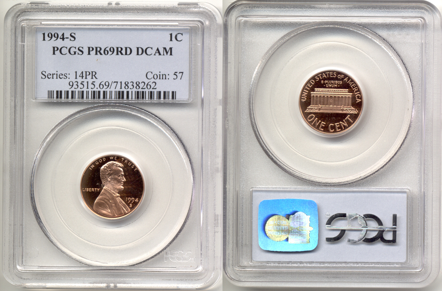 1994-S Lincoln Cent PCGS Proof-69 Red Deep Cameo b