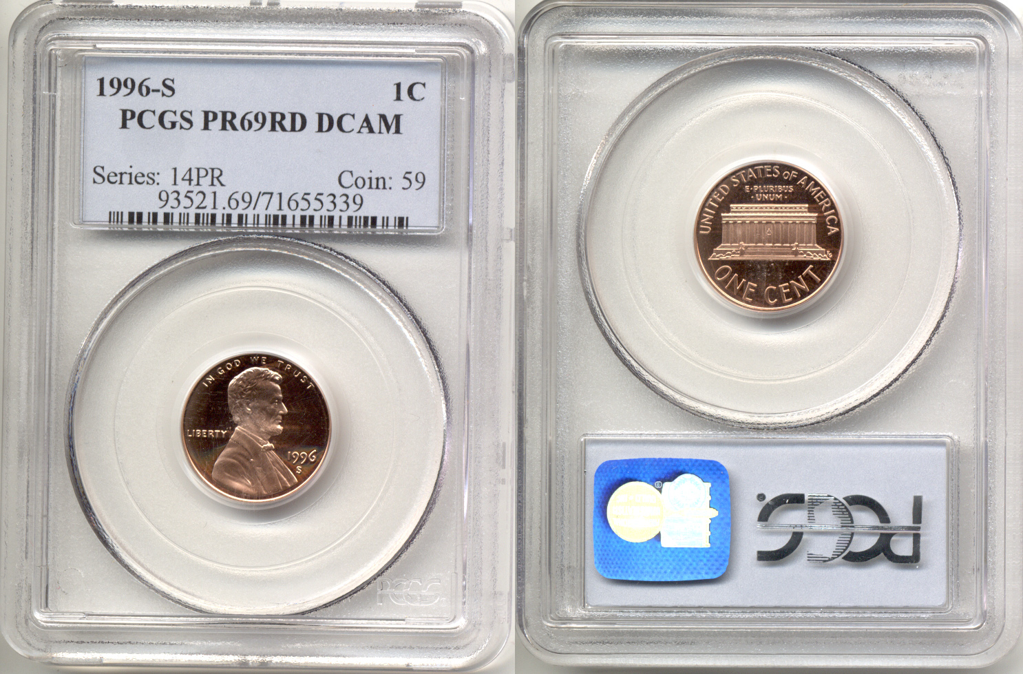 1996-S Lincoln Cent PCGS Proof-69 Red Deep Cameo a