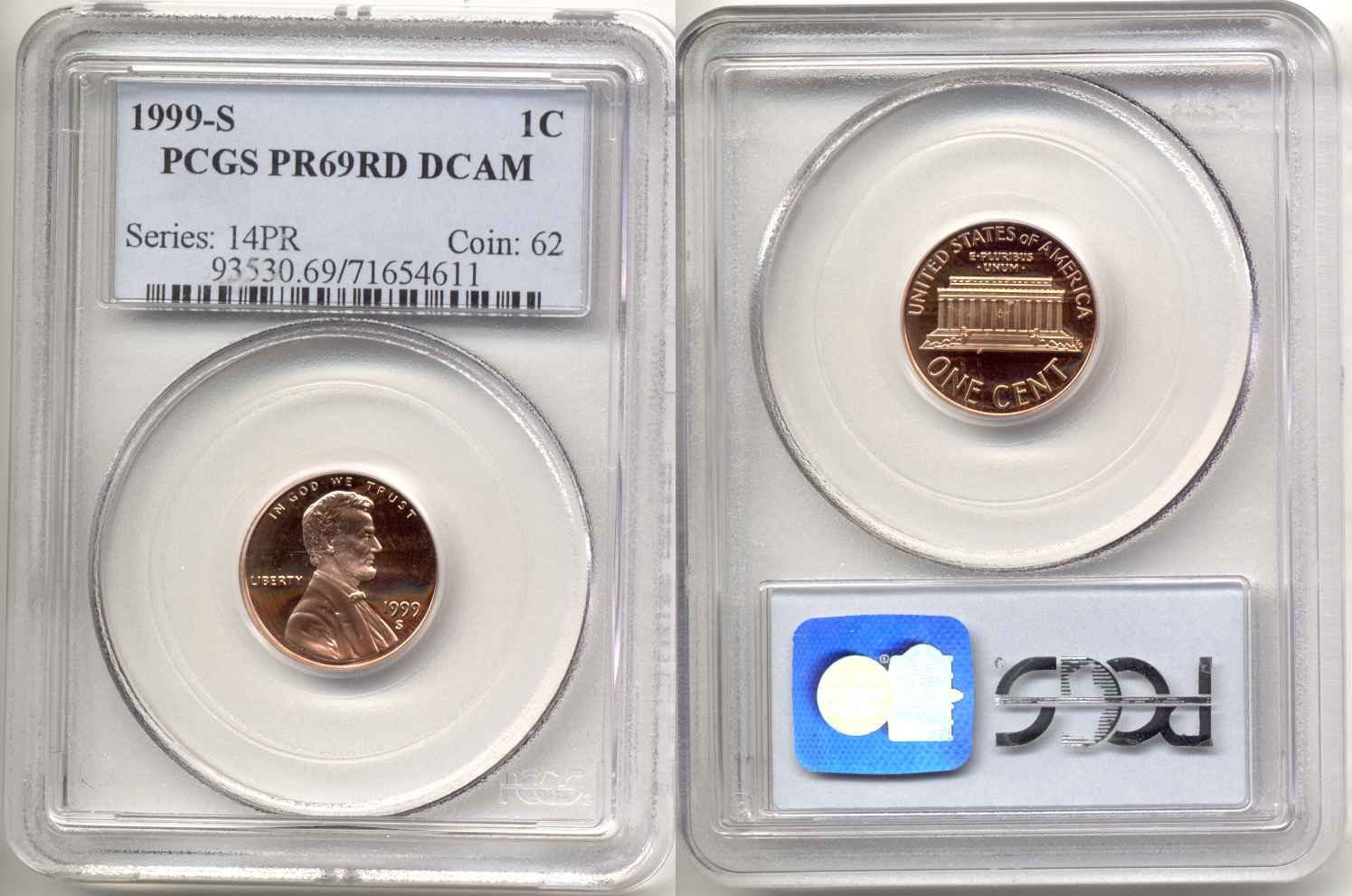 1999-S Lincoln Cent PCGS Proof-69 Red Deep Cameo