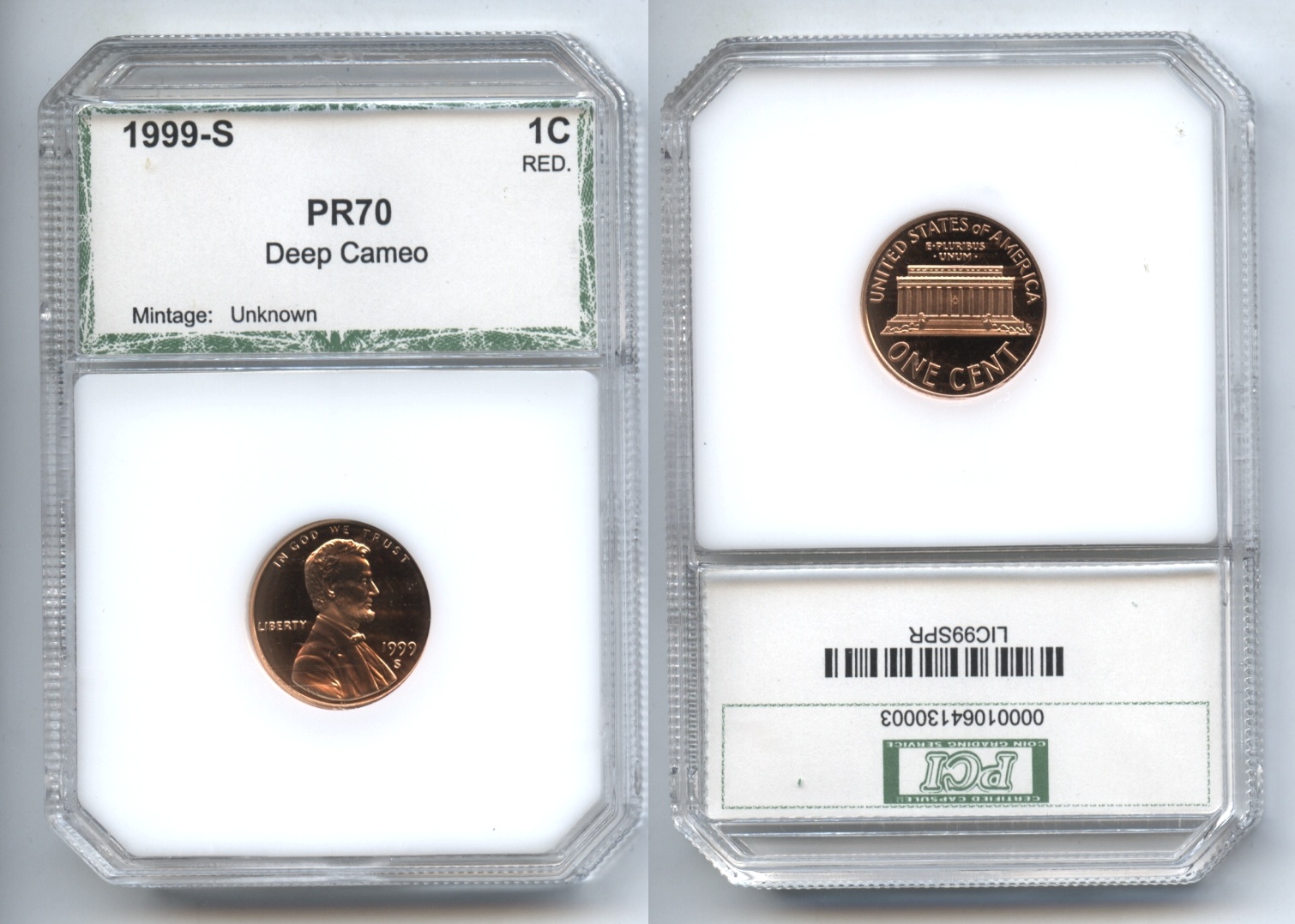 1999-S Lincoln Cent PCI Proof-70 Red Deep Cameo