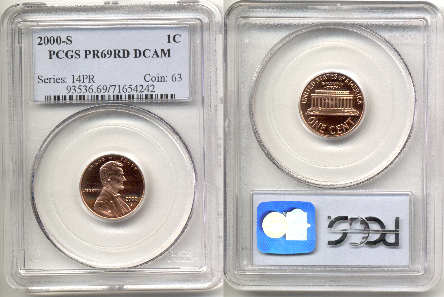2000-S Lincoln Cent PCGS Proof-69 Red Deep Cameo