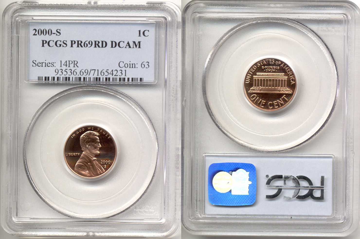 2000-S Lincoln Cent PCGS Proof-69 Red Deep Cameo b