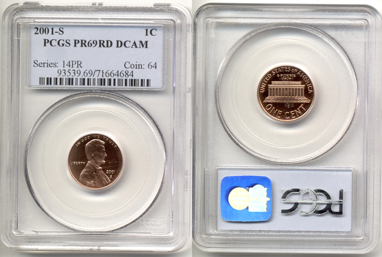2001-S Lincoln Cent PCGS Proof-69 Red Deep Cameo a