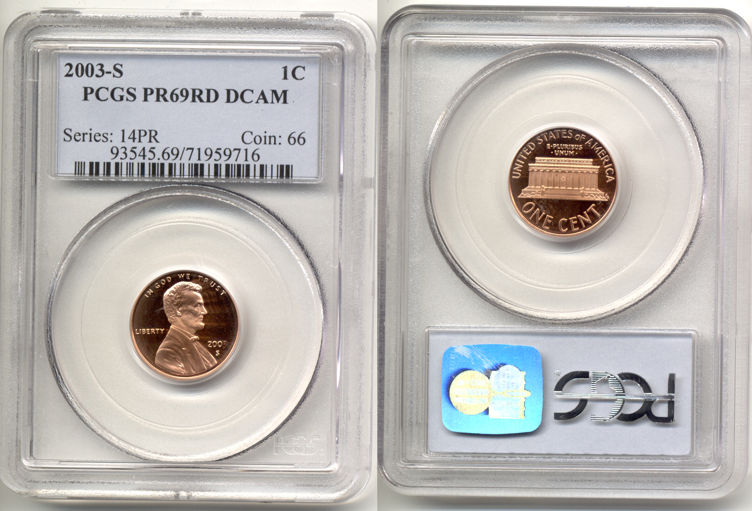 2003-S Lincoln Cent PCGS Proof-69 Red Deep Cameo