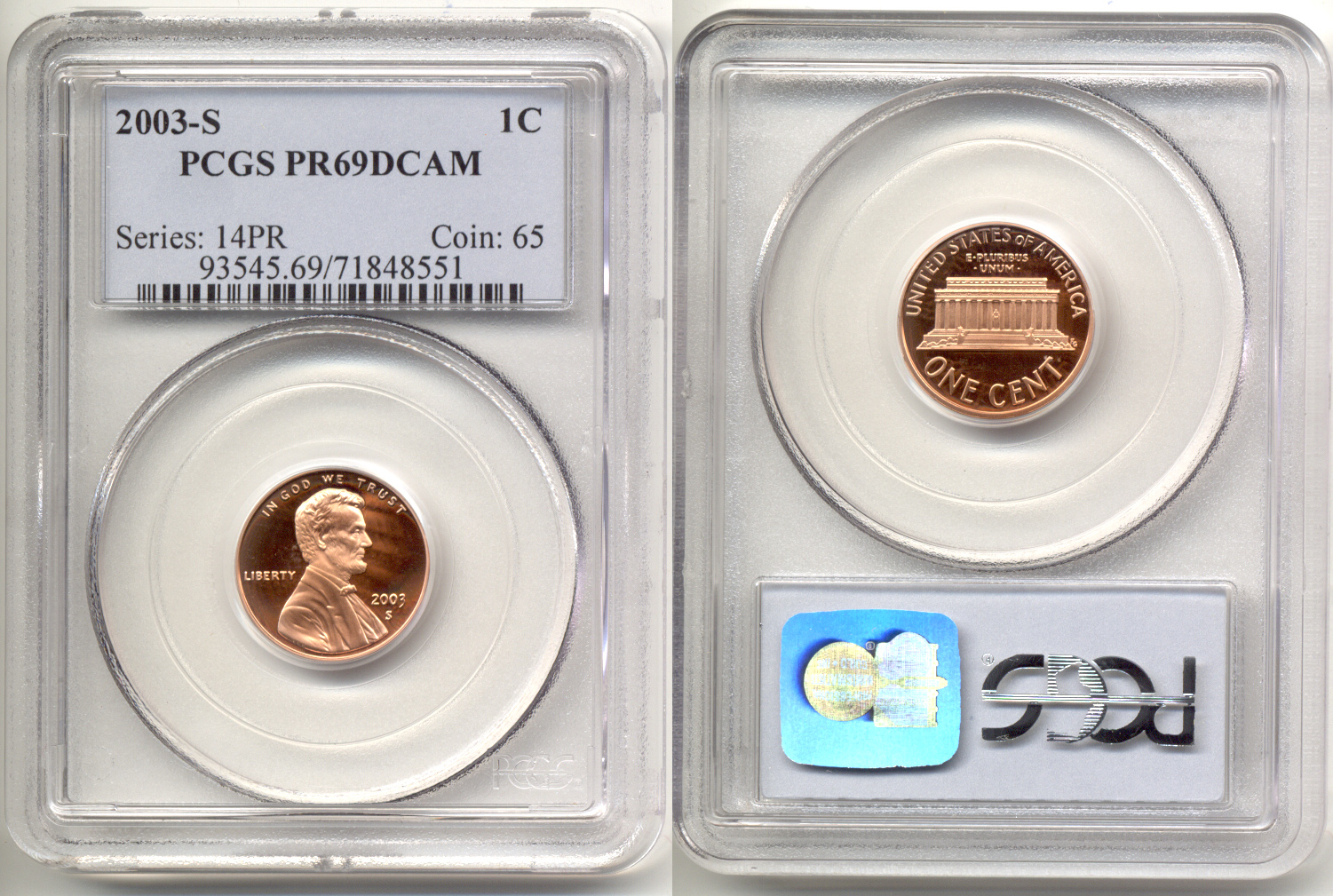 2003-S Lincoln Cent PCGS Proof-69 Red Deep Cameo a