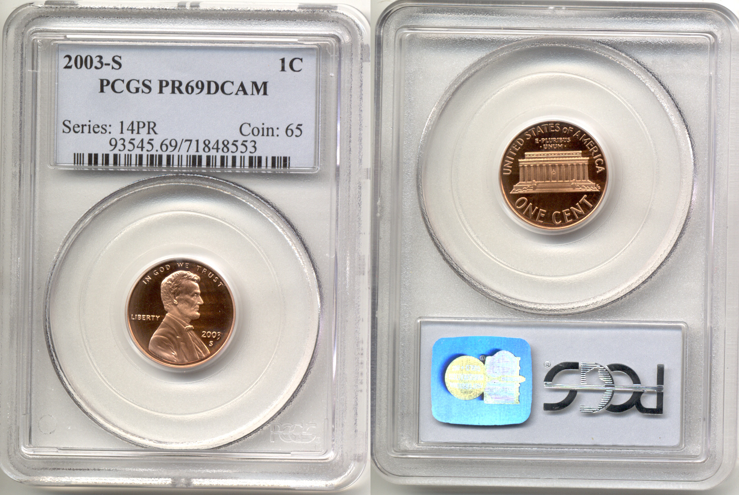 2003-S Lincoln Cent PCGS Proof-69 Red Deep Cameo b