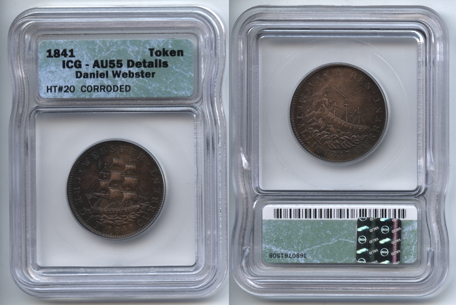 1841 HT-20 Hard Times Token ICG AU-55 Corroded