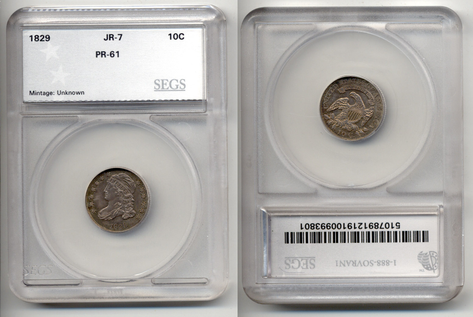 1829 Capped Bust Dime JR-7 SEGS Proof-61