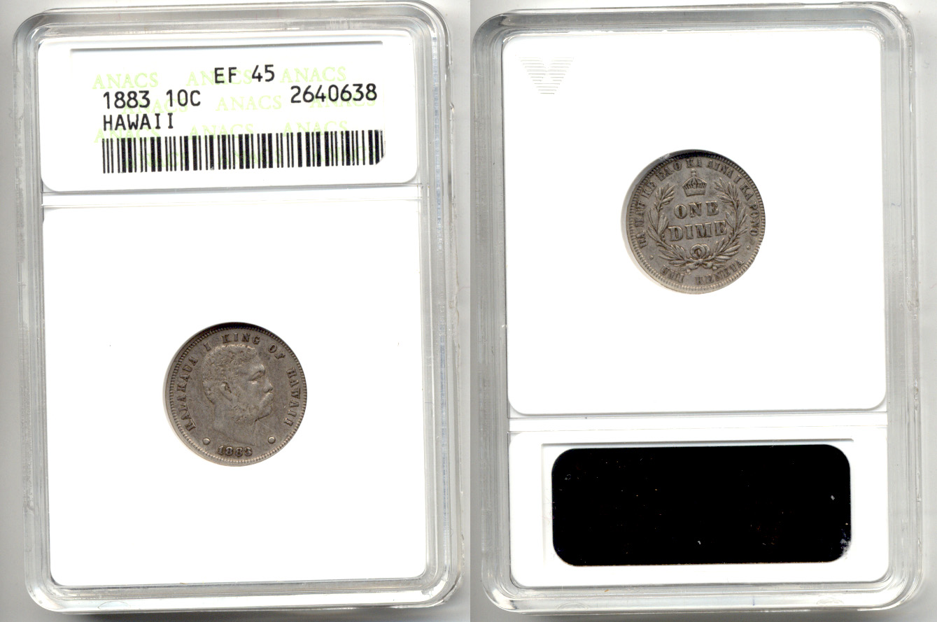 1883 Hawaii Dime ANACS EF-45