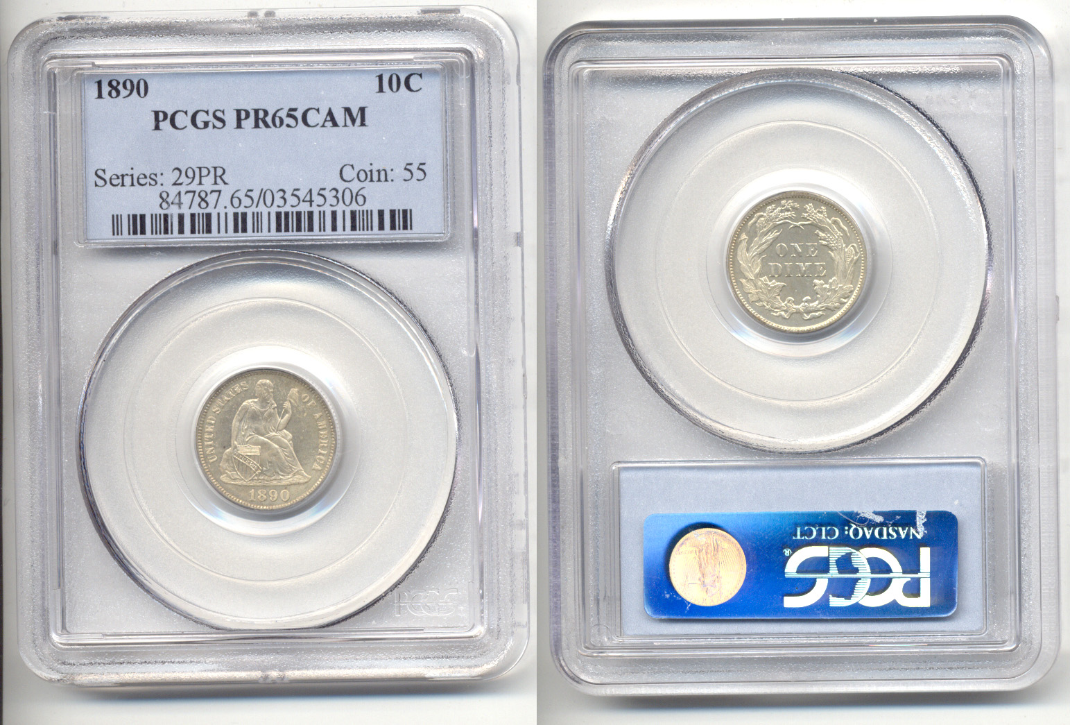 1890 Seated Liberty Dime PCGS Cameo Proof-65