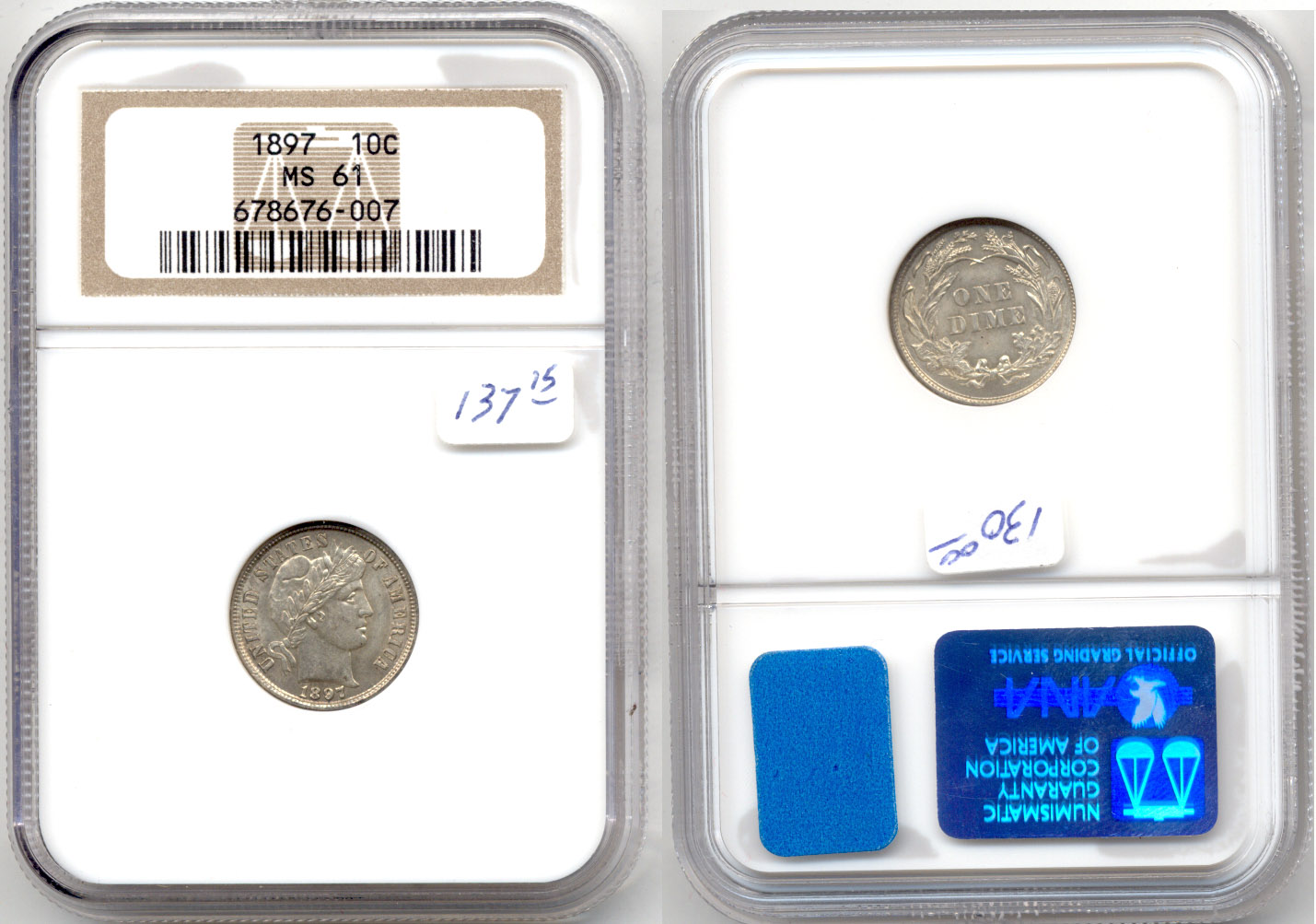 1897 Barber Dime NGC MS-61