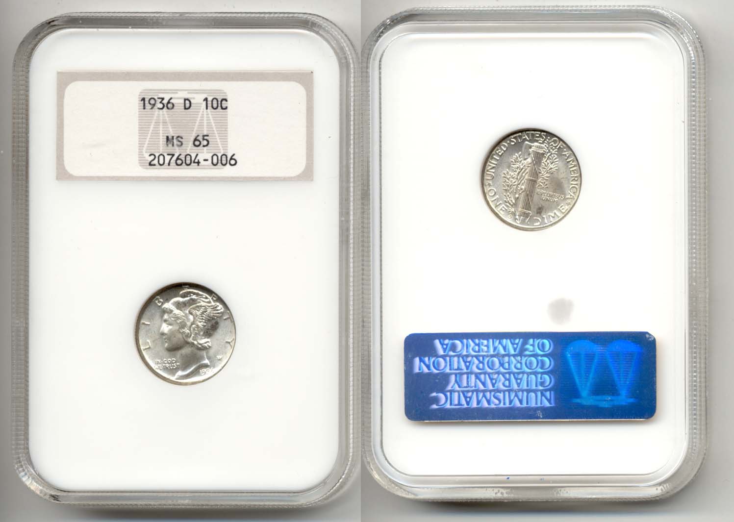 1936-D Mercury Dime NGC MS-65