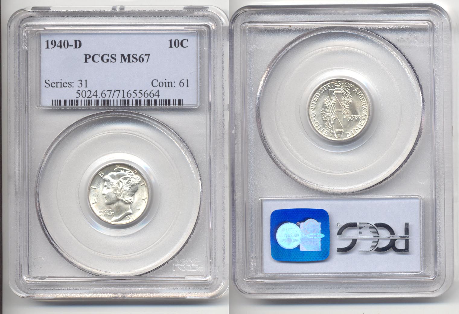 1940-D Mercury Dime PCGS MS-67