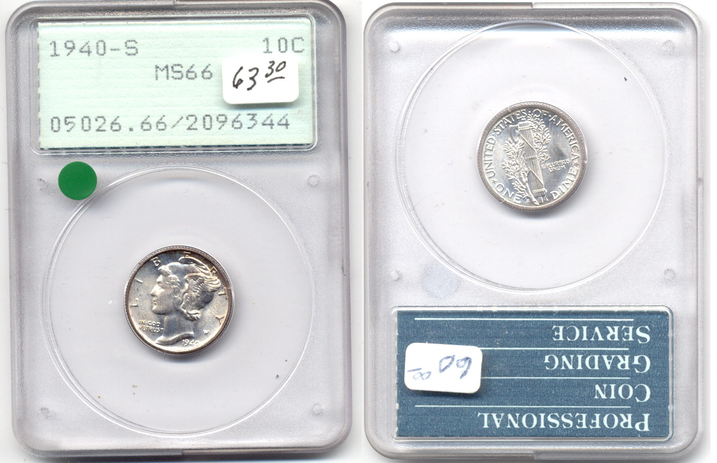 1940-S Mercury Dime PCGS MS-66