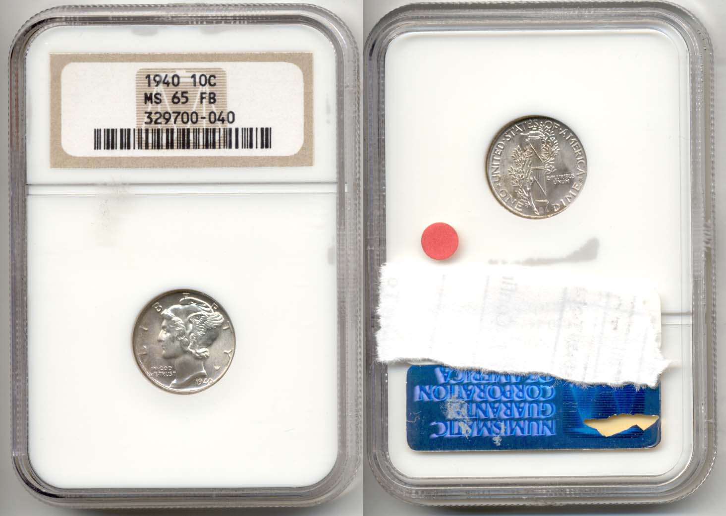 1940 Mercury Dime in MS-65 FB