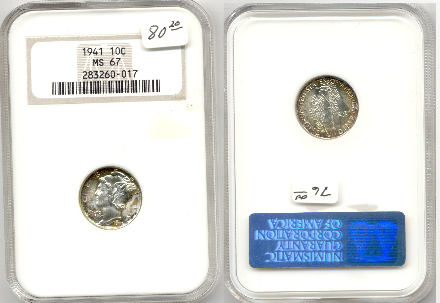 1941 Mercury Dime NGC MS-67