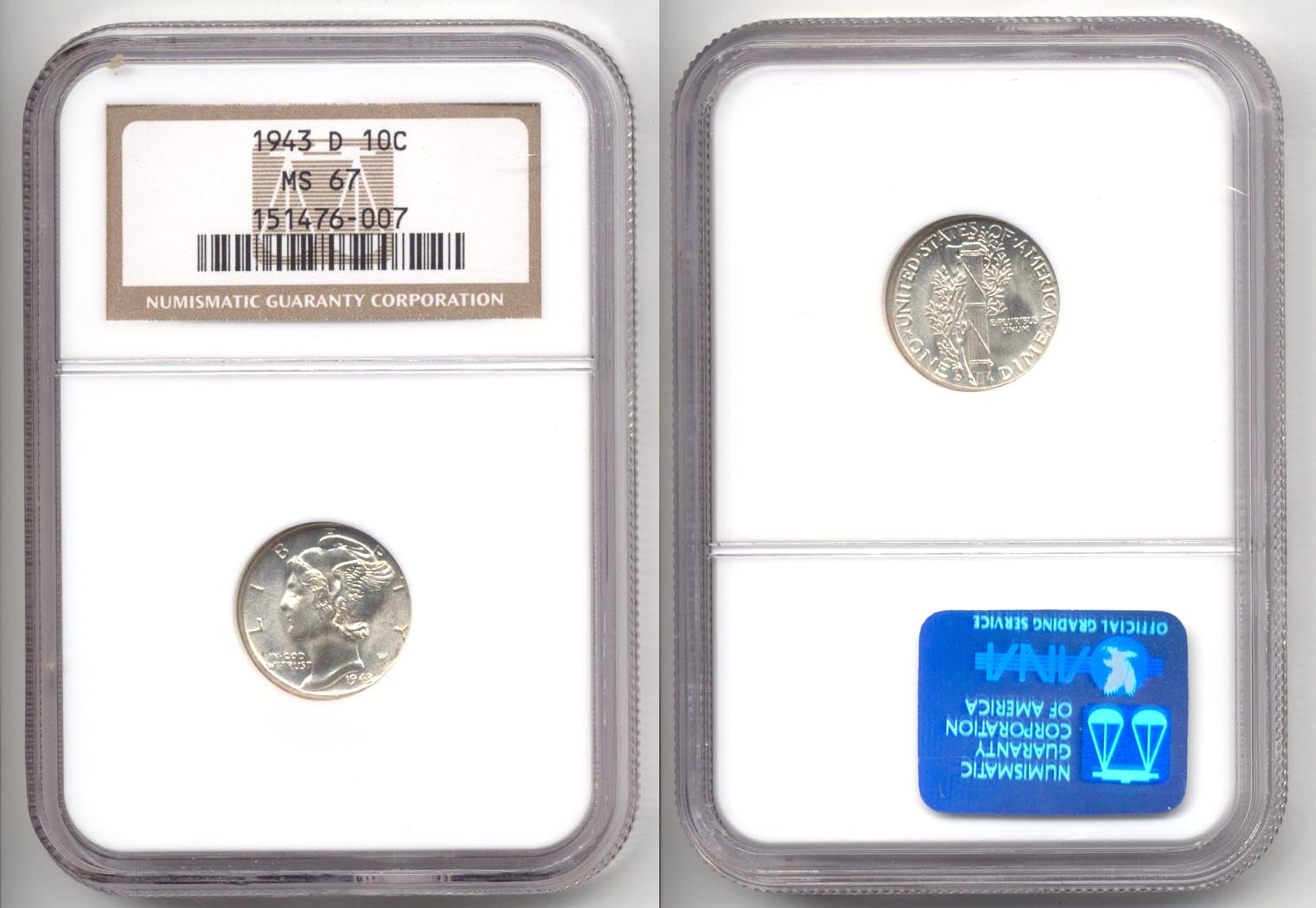 1943-D Mercury Dime NGC MS-67