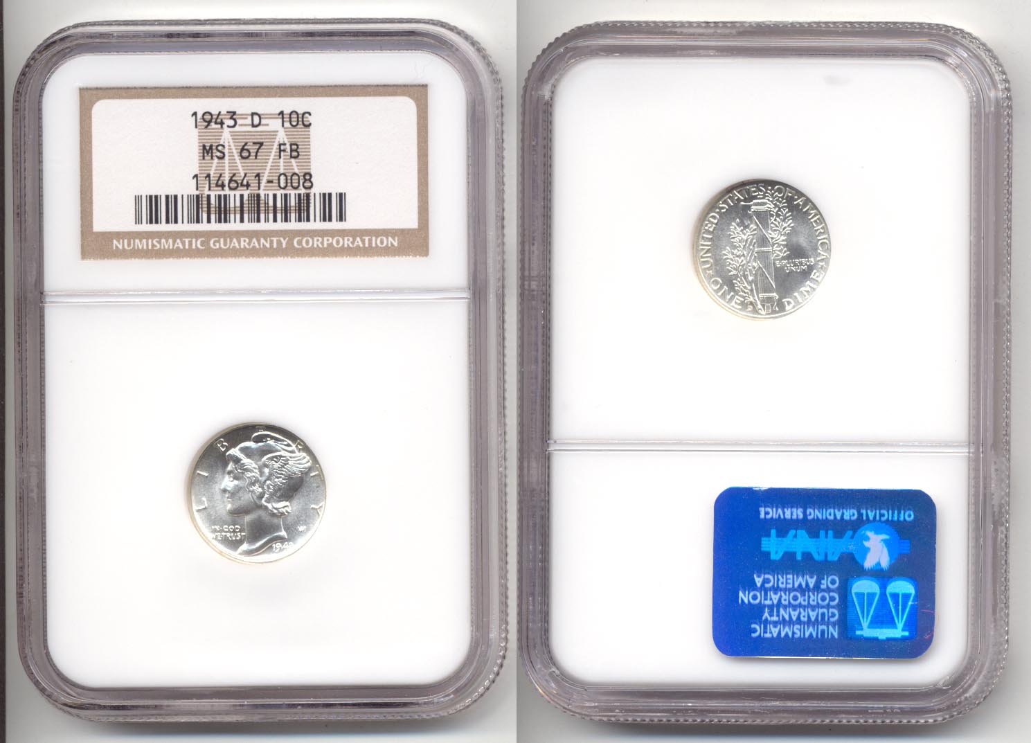 1943-D Mercury Dime NGC MS-67 Full Bands