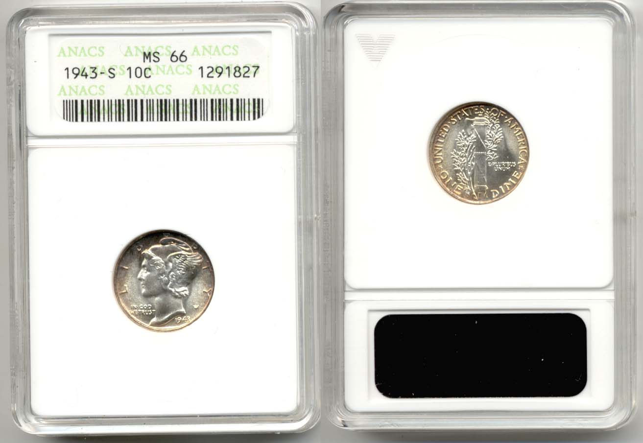 1943-S Mercury Dime ANACS MS-66