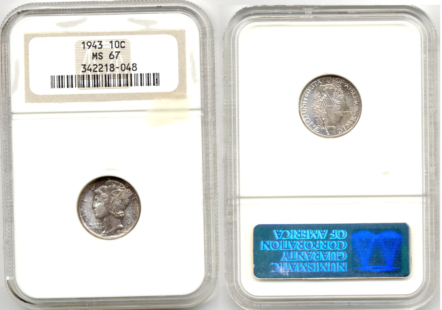 1943 Mercury Dime NGC MS-67