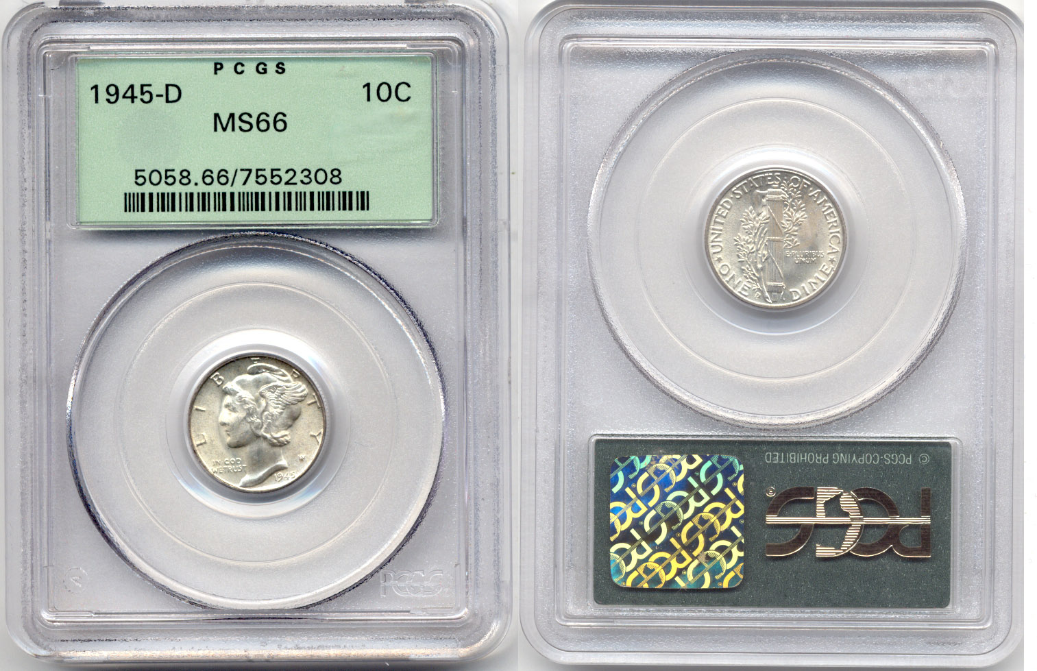 1945-D Mercury Dime PCGS MS-66