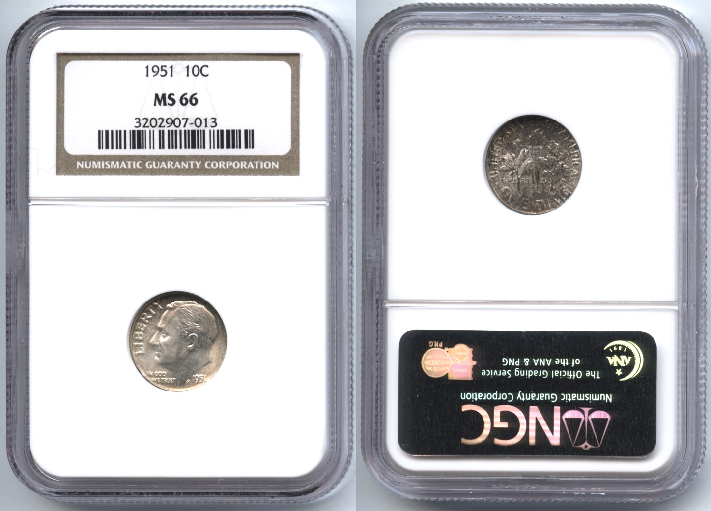 1951 Roosevelt Dime NGC MS-66
