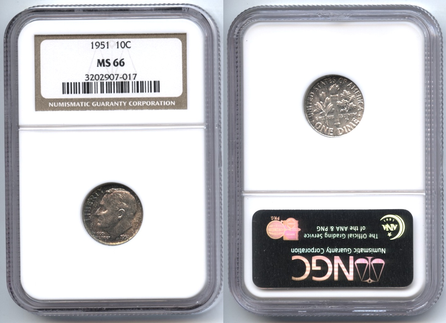 1951 Roosevelt Dime NGC MS-66 #b