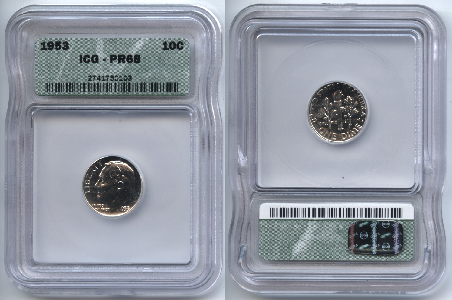 1953 Roosevelt Dime ICG Proof-68