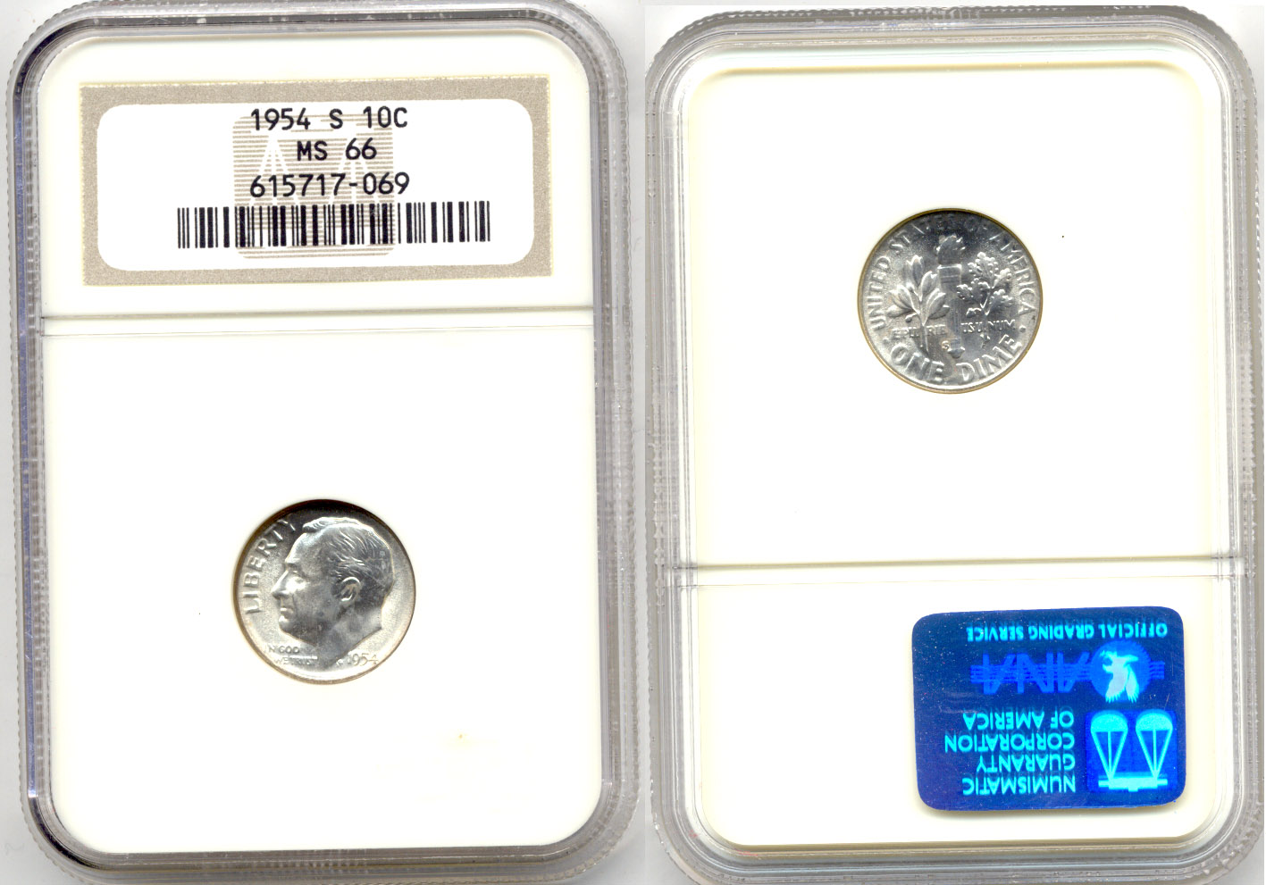 1954-S Roosevelt Dime NGC MS-66