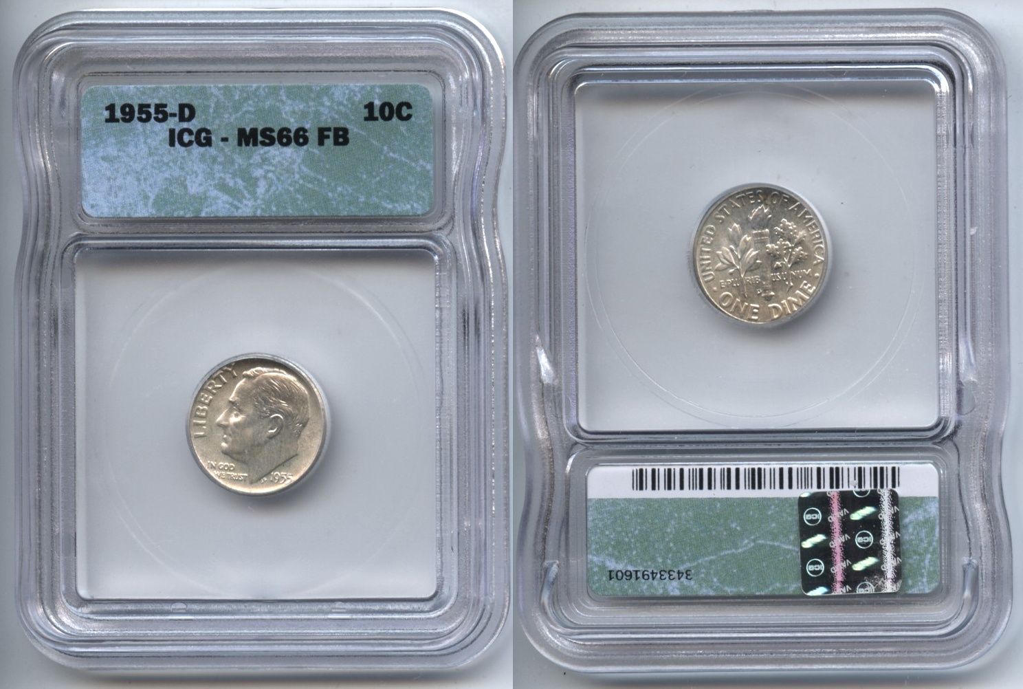 1955-D Roosevelt Dime ICG MS-66 FB Full Bands